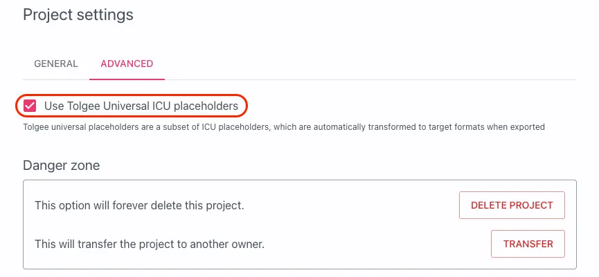 Disabling ICU placeholders