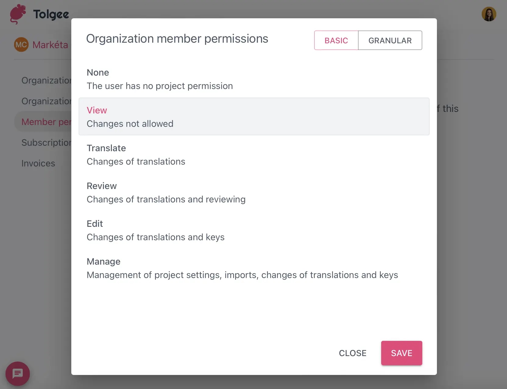 Organization member permissions