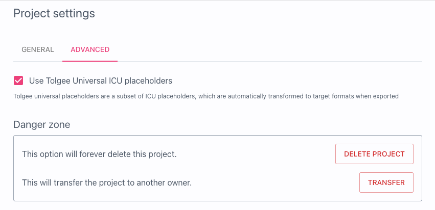 Project settings > ICU placeholders support